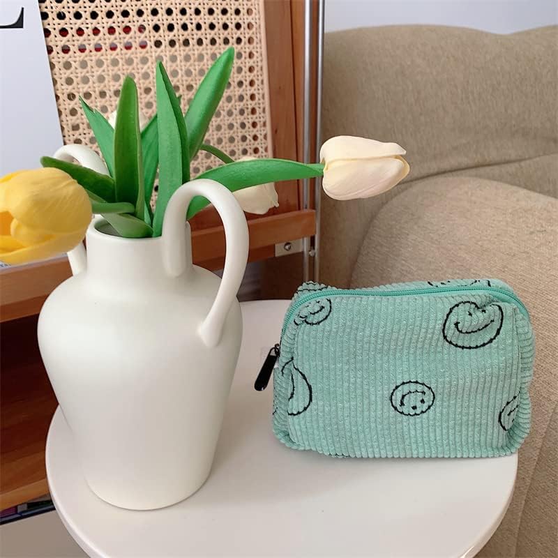 Cessfle Bolsa de maquillaje de cara sonriente, bolsa de cosméticos de pana para cosméticos, bolsa de maquillaje estética, bonita bolsa de maquillaje