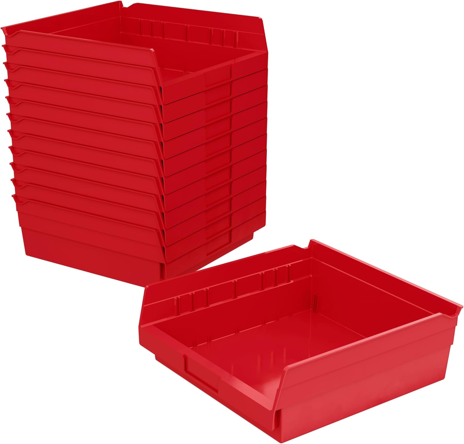 Akro-Mils 30170 – Caja de plástico para estantes anidados, (12 x 11 x 4 pulgadas), color rojo, (paquete de 12)