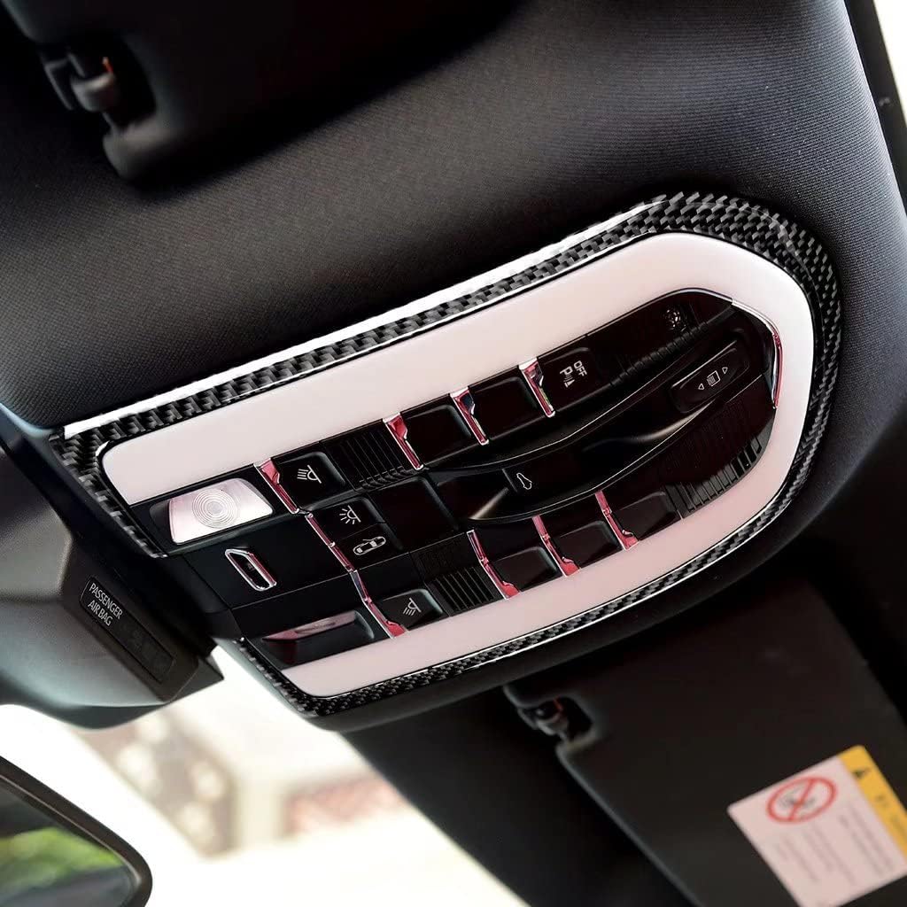 burnmoto Accesorios de fibra de carbono para interior de automóvil, cubierta de lámpara de lectura de techo, compatible con Porsche Macan 2014-2021