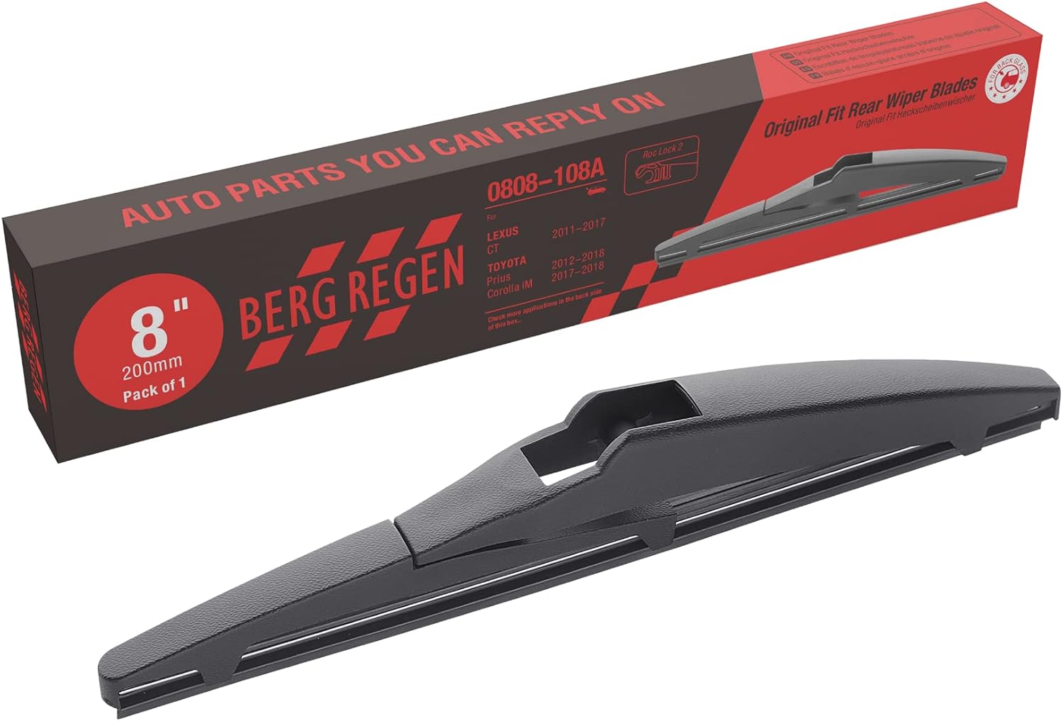 BERG REGEN Escobilla de limpiaparabrisas trasera de 8 pulgadas (8-A) de repuesto para Toyota Prius C 2019 2018 2017 2016 2015 2014 2013 2012 Lexus