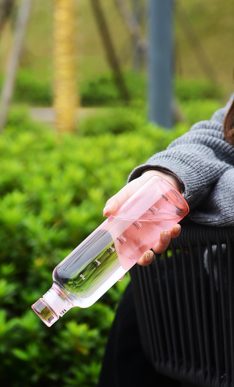 YangStrongHeart Hermosa botella de agua recta transparente de gran capacidad taza de agua portátil Hight vidrio borosilicato (rosa)