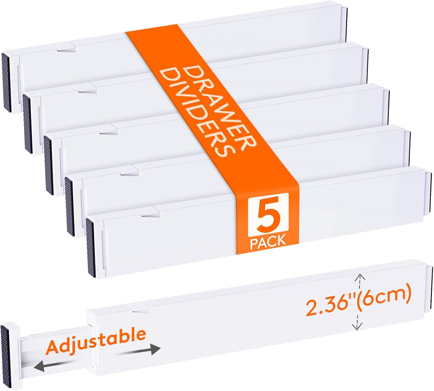 Lifewit Paquete de 5 separadores de cajones de cocina de 2.36 pulgadas de alto, 16 a 22 pulgadas, organizador de cajones ajustables para