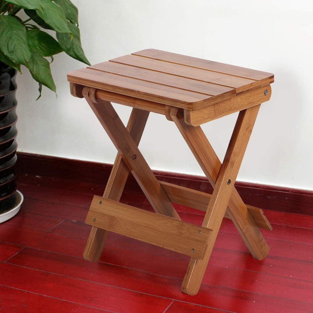 Taburete de asiento de bambú, compacto 11.2 x 7.7 x 12.4 in, taburete plegable de bambú, silla plegable de madera para usar en tu sala de estar,