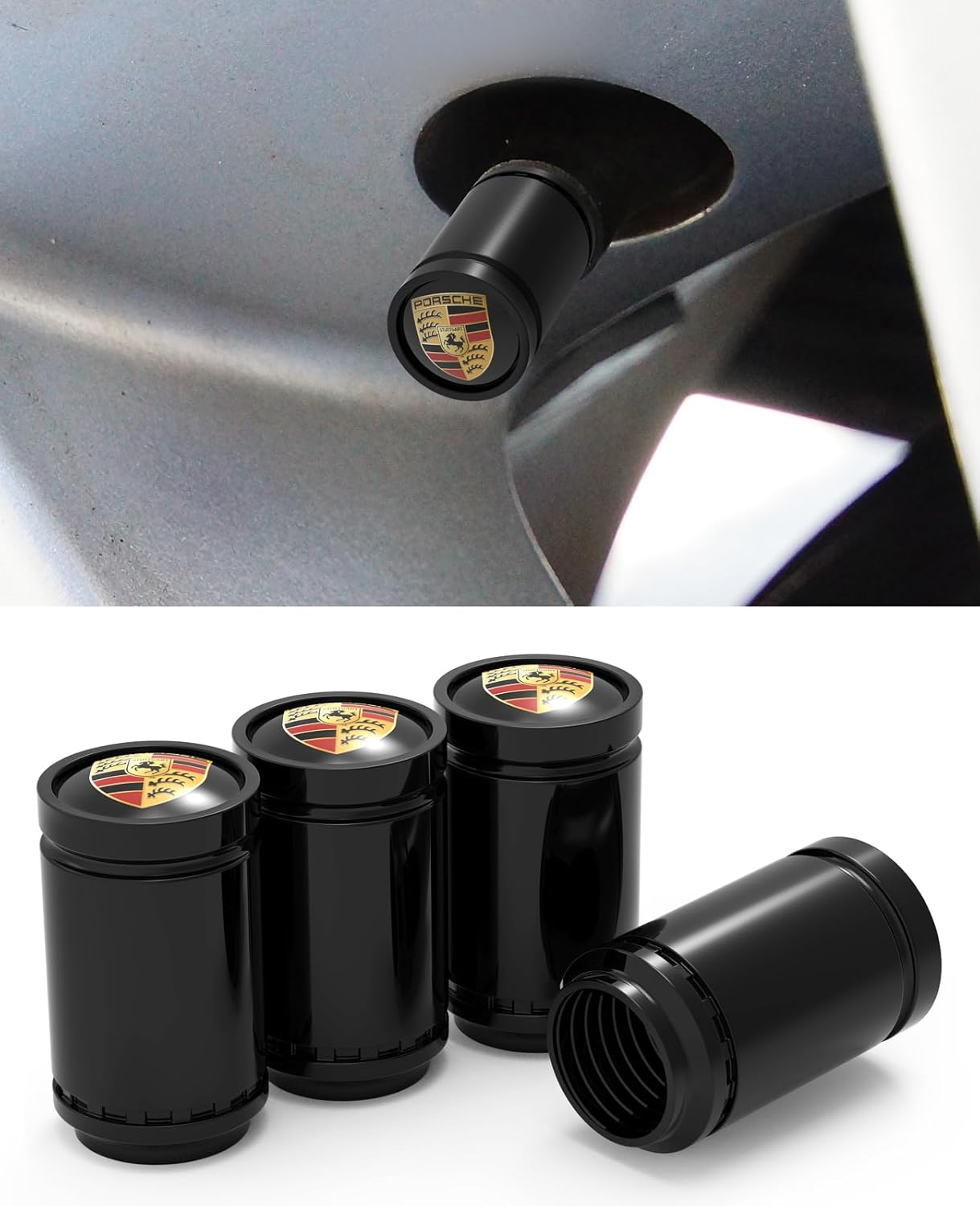 NGmensH 4 tapas de válvula de neumático de automóvil, tapas de metal para Porsche Panamera Cayenne Macan Boxster, Taycan Cayman 718 911, accesorios