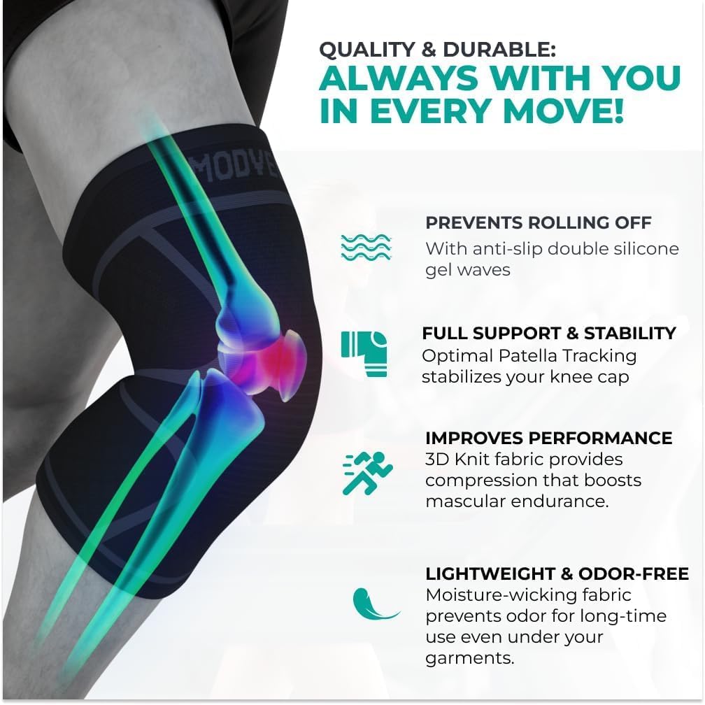 Modvel Rodillera de compresión para mujeres y hombres, para dolor de rodilla, manga de compresión para desgarro de menisco, ACL y artritis, alivio