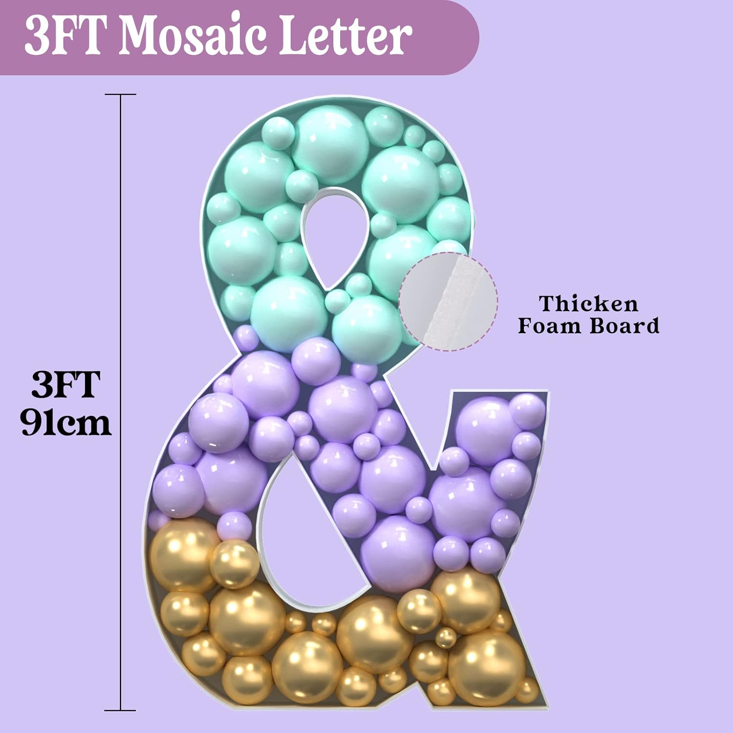 Letras de mosaico para globos, letras iluminadas de marquesina de 3 pies y letras grandes para decoraciones de fiestas, kit de bricolaje, letras de