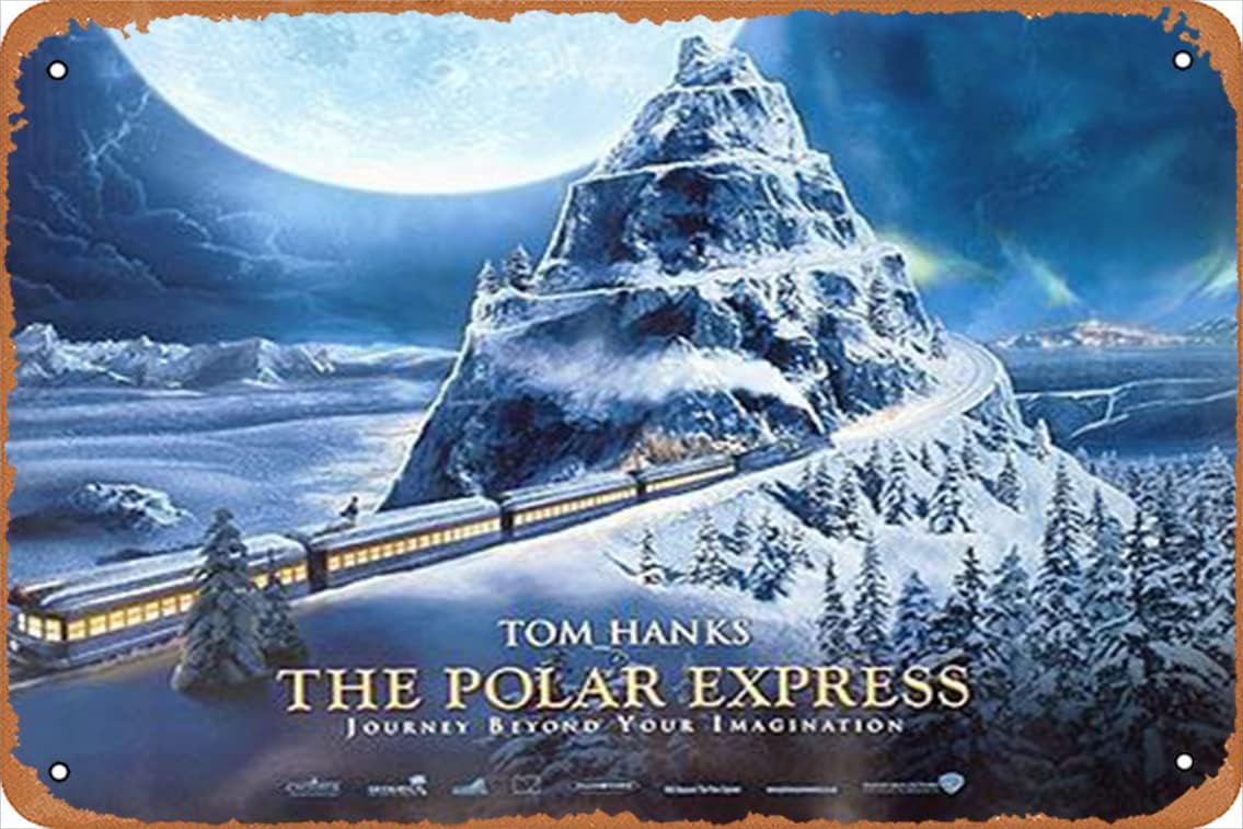 AirBnk Letrero de metal retro con texto en inglés The Polar Express (# 2 de 4) con aspecto vintage, decoración de pared, póster de película de 2004,