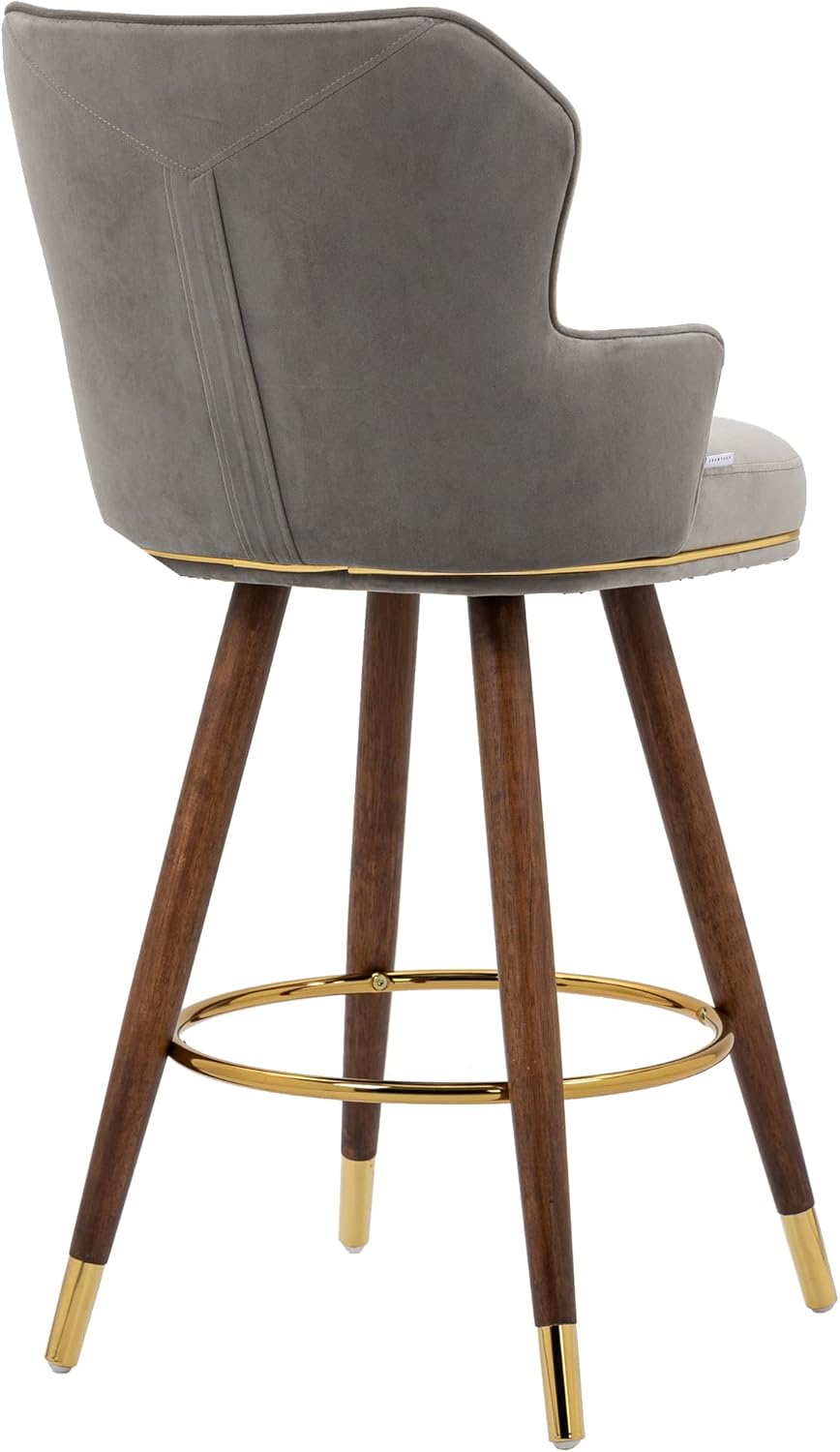 Juego de 2 taburetes de bar, sillas de bar de terciopelo con patas de madera, taburetes de bar de 27.95 pulgadas de altura de mostrador con respaldo