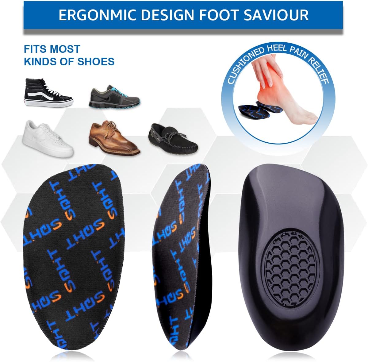 SQHT Plantillas para fascitis plantar, plantillas ortopédicas de alivio rápido para el dolor de talón, espolones de talón y tendinitis de Aquiles,
