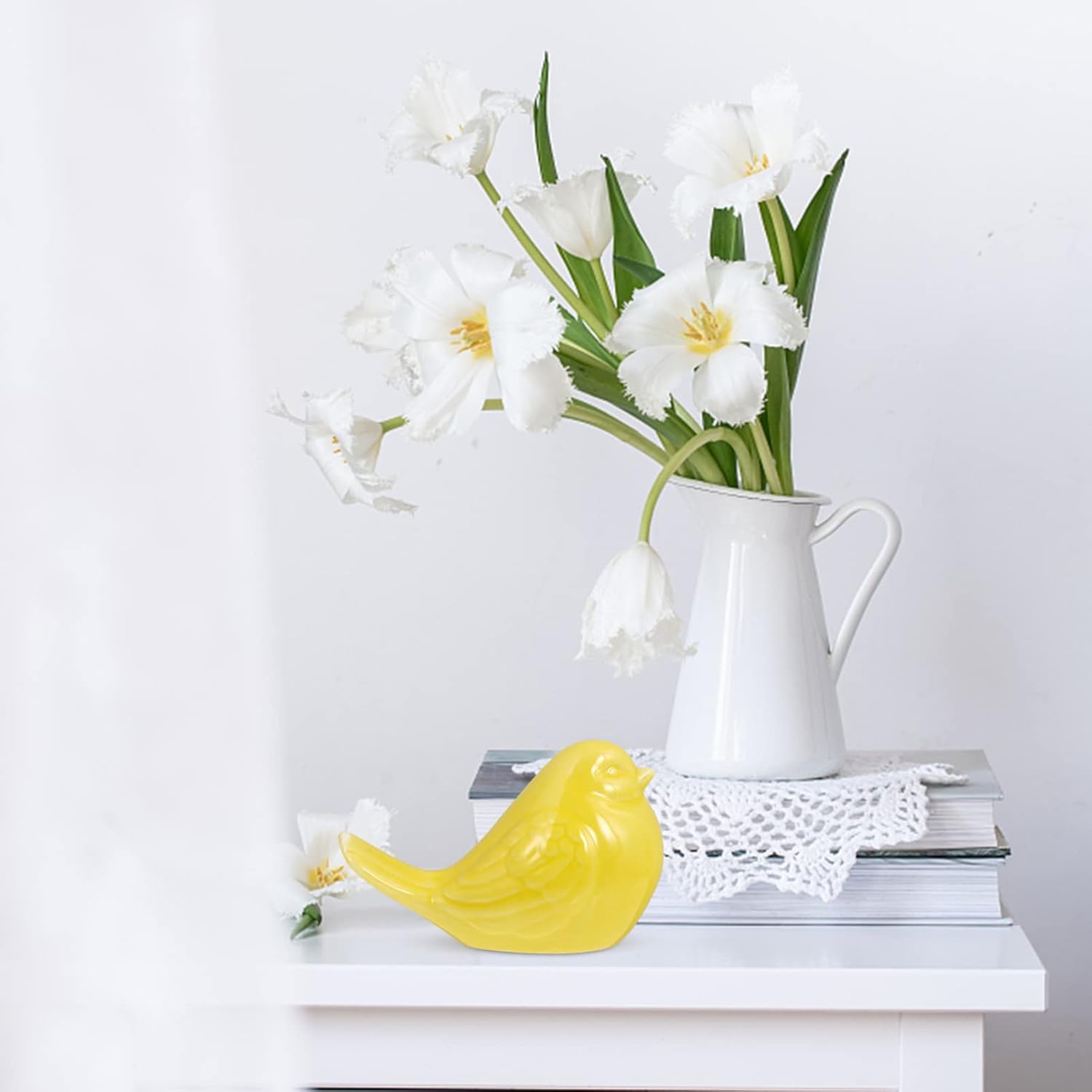 Gadpiparty Pájaros de cerámica, nueva figura de pájaro amarillo de cerámica, figura de pájaro gordito, estatua de decoración del hogar, figuras de