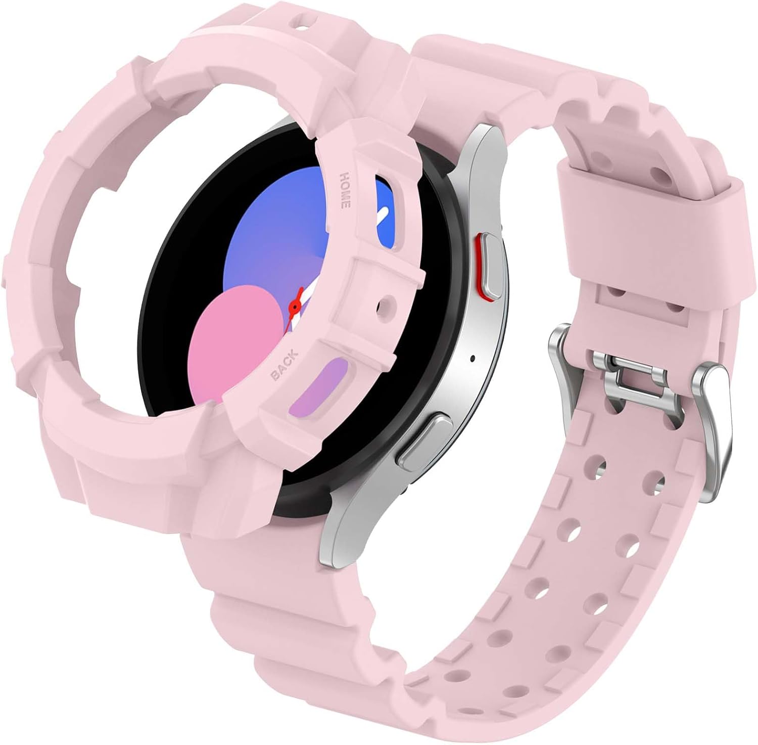 Correa de silicona compatible con Samsung Galaxy Watch 54 + funda de 1.575 pulgadas, 1.732 pulgadas, correas deportivas con funda protectora, correa