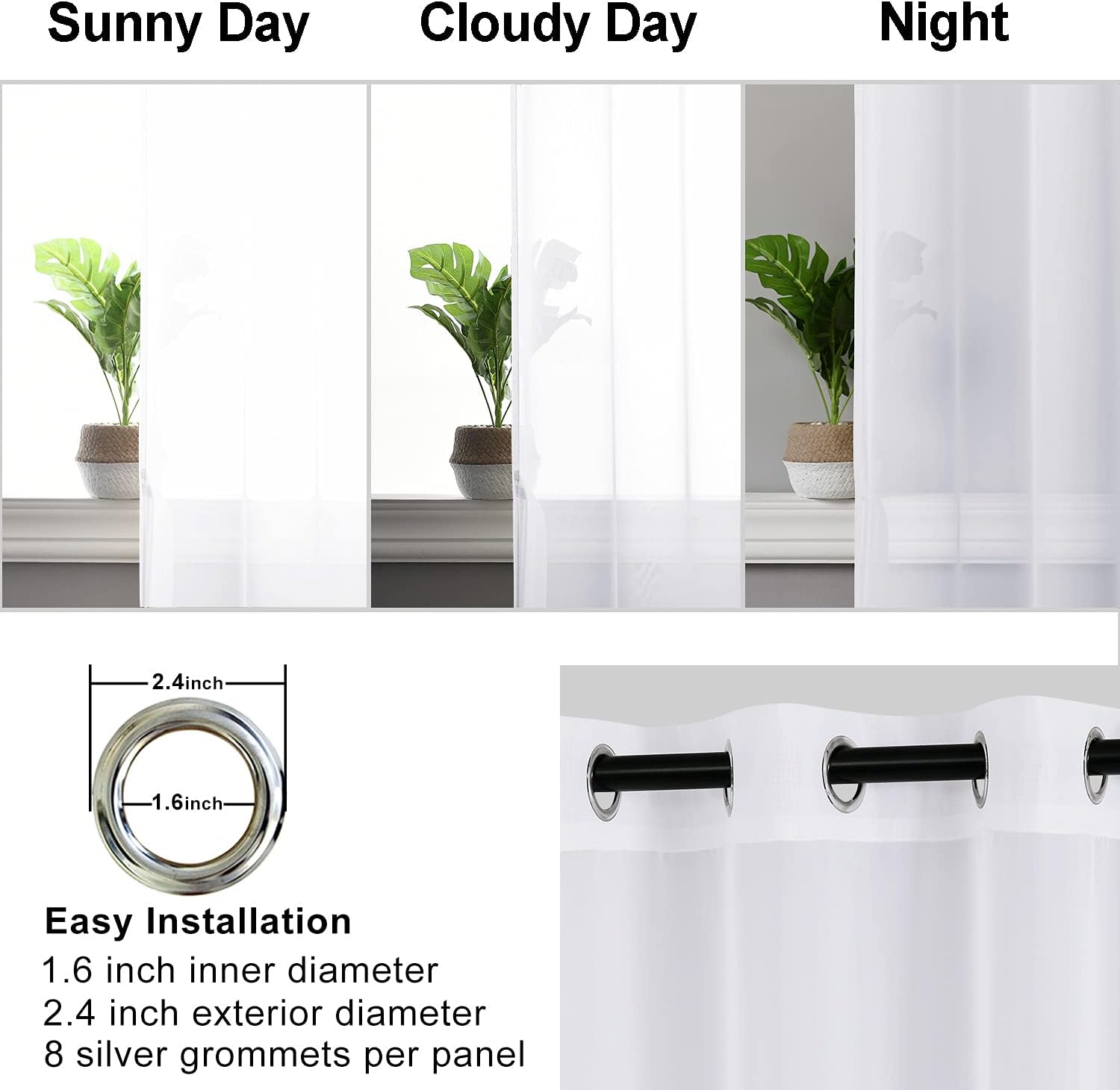 Hiasan – Cortinas traslúcidas de gasa ligeras transpirables filtrantes de luz cojales y alzapaños pventana, dormitorio, sala estar, guardería, casa
