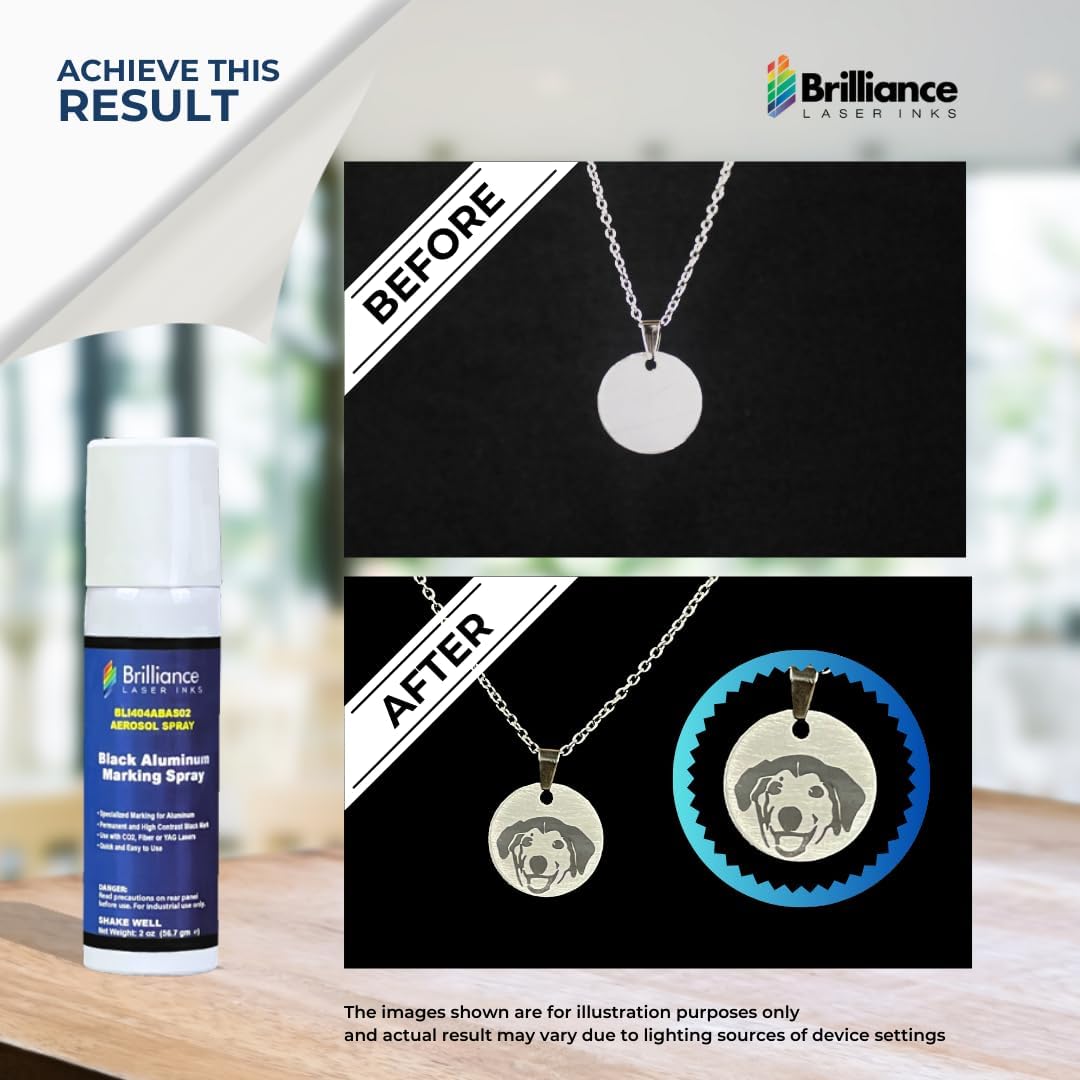 Brilliance Laser Inks Spray de marcado láser de aluminio de 2 onzas, negro, antiobstrucciones, aerosol permanente de grabado de metal, compatible