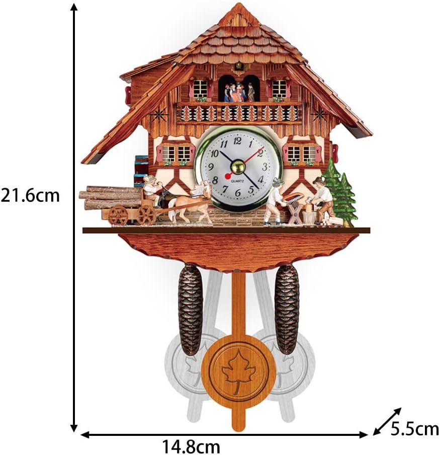 ikasus Reloj de cuco de cuarzo, reloj de cuco de pared, reloj de chalet tradicional, reloj de péndulo de madera antigua, pantalla de hora, reloj