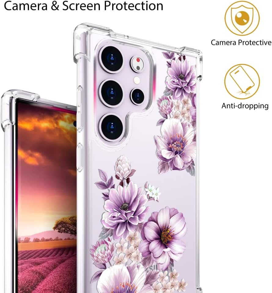 Funda transparente con diseño floral lindo para mujer, diseño femenino para Galaxy S23 Ultra, diseño floral compatible con Samsung Galaxy S23 Ultra