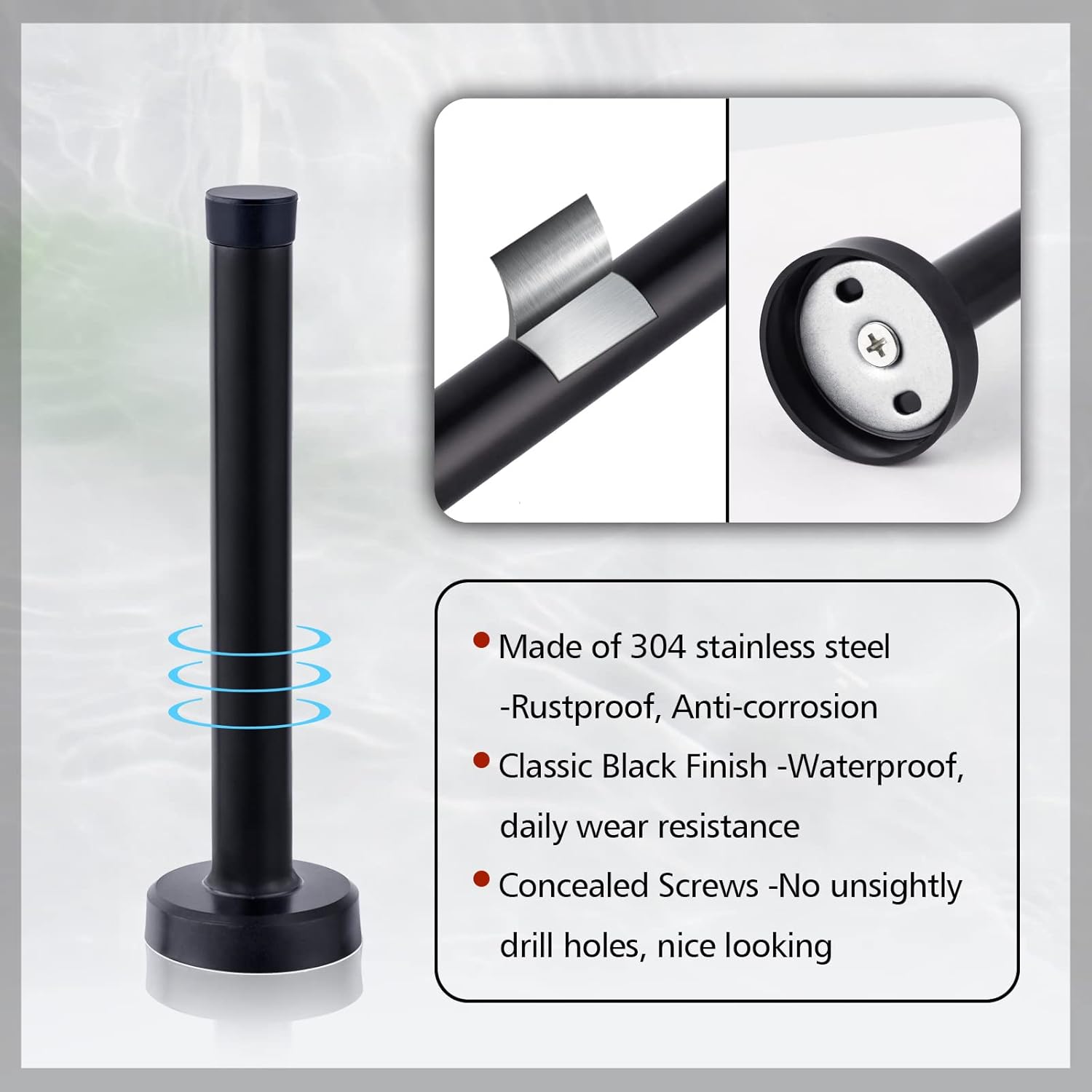 Topes de puerta, tope de puerta largo, tope de puerta de 5 pulgadas, topes de puerta negros para montaje en pared, tope de puerta de acero