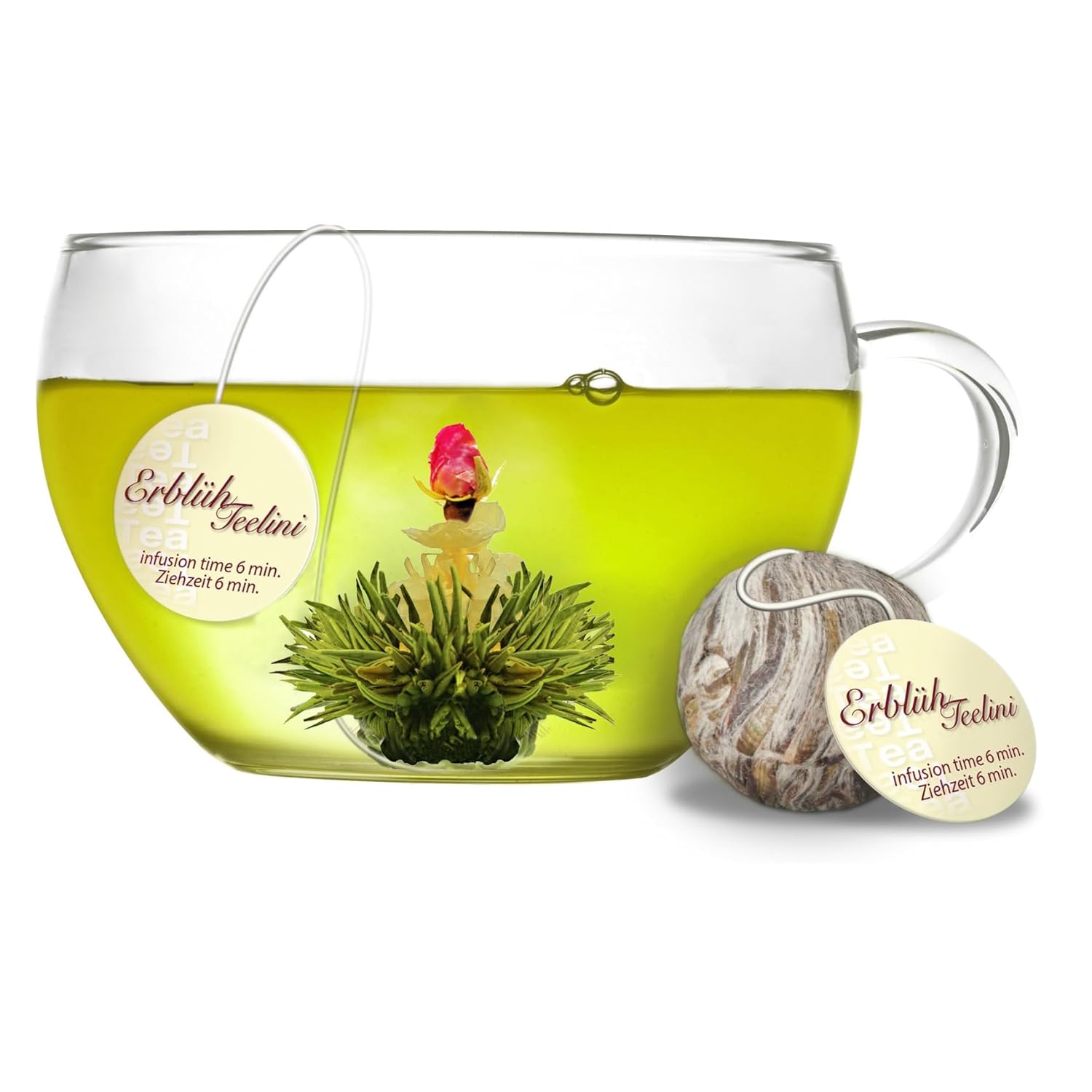 Creano Flores de té en tamaño de taza, juego de regalo en caja de té de madera, 12 té verde en flor en 4 variedades, regalo para mujeres, madres,