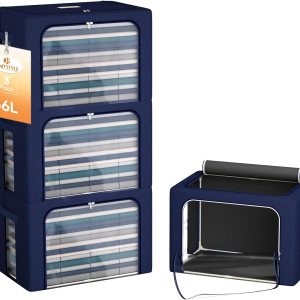 Organizador de bolsas de almacenamiento de ropa de gran capacidad de 66L, paquete de 3 con marco de fibra de vidrio, tela Oxford para edredones, Organizador de bolsas de almacenamiento de ropa de gran capacidad de 66L, paquete de 3 con marco de fibra de vidrio, tela Oxford para edredones,