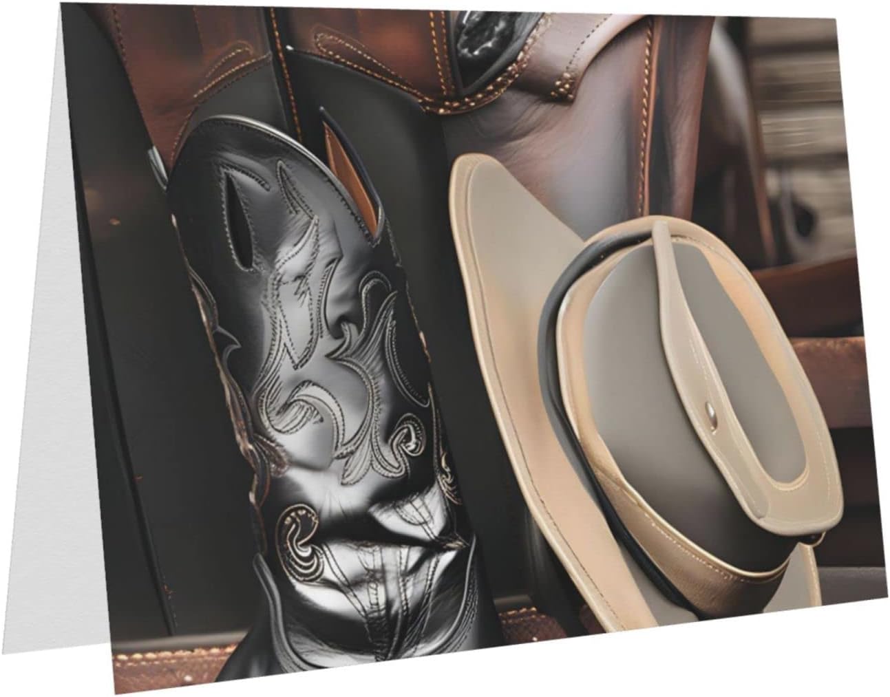 Cowboy Black Hat Western Boots – Tarjeta de felicitación de vacaciones, tarjeta de aliento para seres queridos o seres queridos, interior en blanco