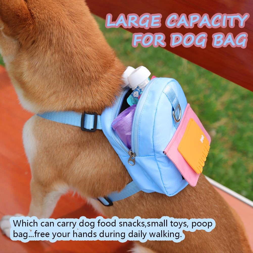 DoggieKit Arnés de mochila para perro con correa, lindas mochilas para cachorros para mascotas, dispensador de bolsas para excrementos de perro,