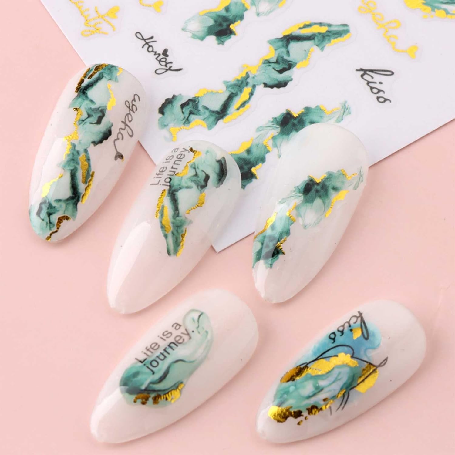 12 hojas de calcomanías de arte de uñas de mármol, calcomanías autoadhesivas para uñas, línea azul francesa, suministros de uñas, diseño de uñas,