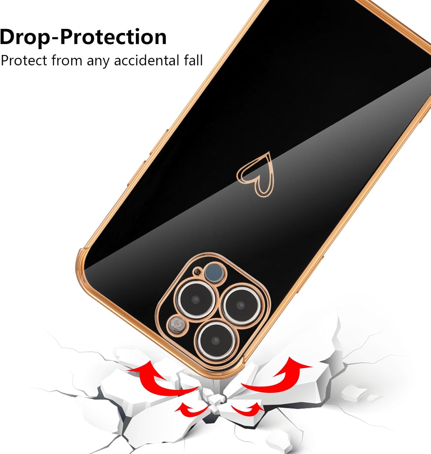 ZTOFERA Funda diseñada para iPhone 14 Pro de 6.1 pulgadas, bonito borde chapado con patrón de corazones de amor con protección para lente de cámara,