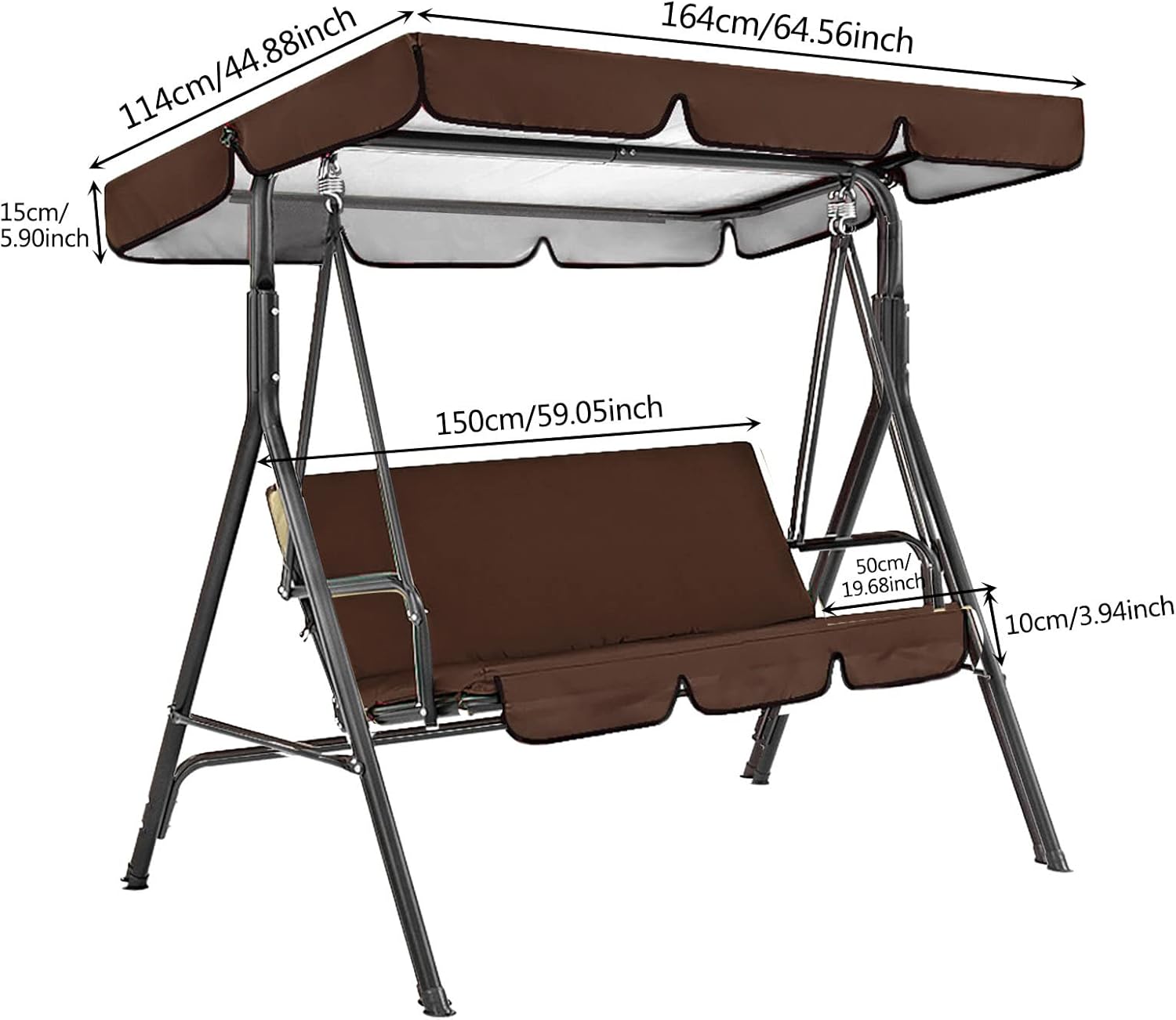 Juego de toldo con funda de cojín de asiento  Funda de cojín para columpio, tela impermeable de 3 asientos, funda de cojín para hamaca de columpio