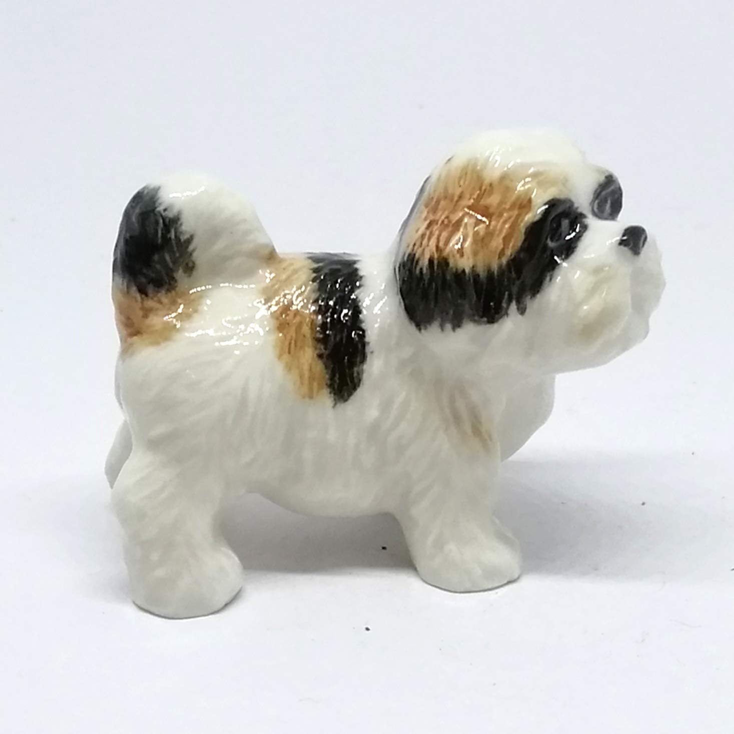ZOOCRAFT Pequeña figura de cerámica para perro Shih Tzu, pintada a mano, decoración coleccionable de regalo de porcelana
