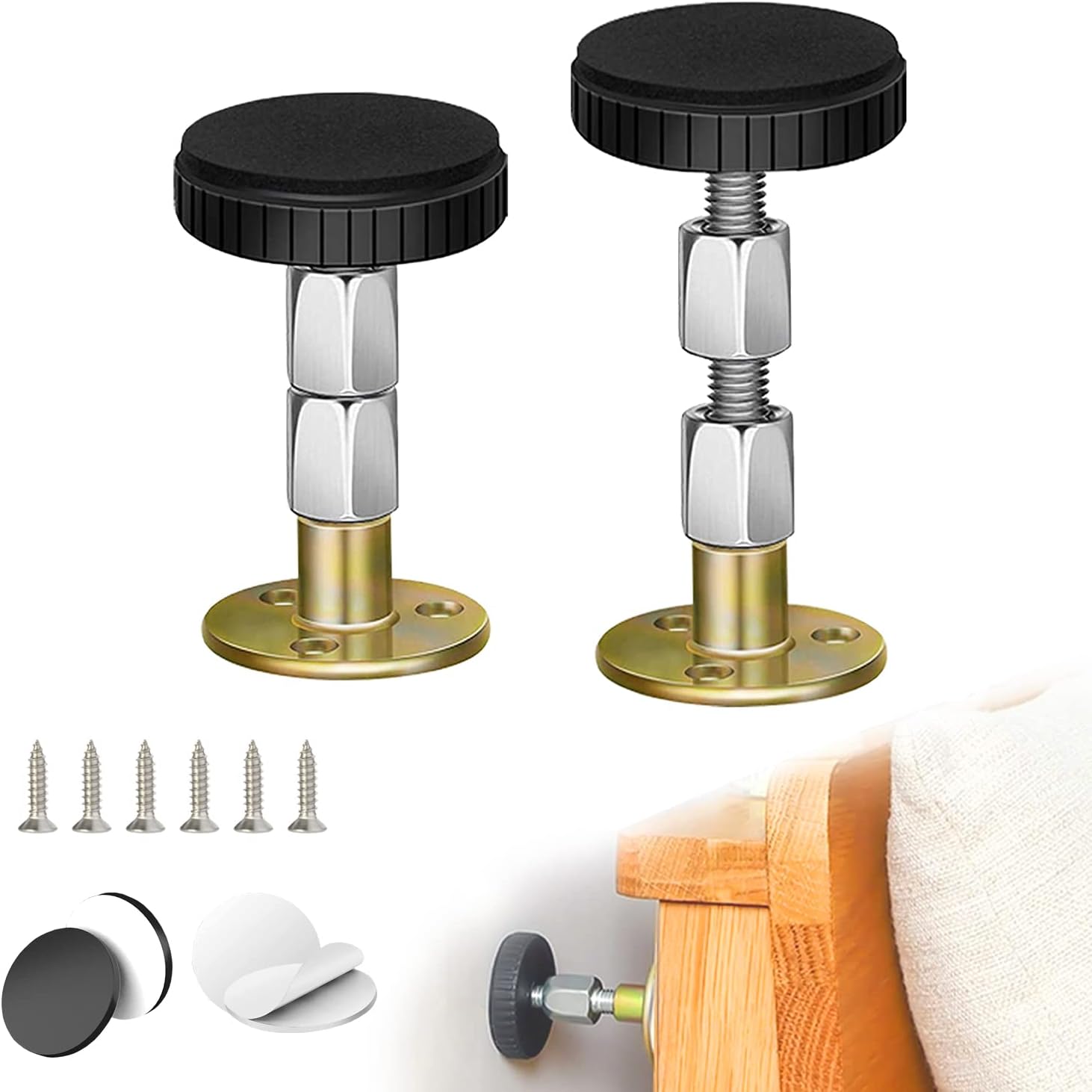 2 tapones para cabecero, herramienta antivibraciones para marco de cama ajustable, estabilizador de soporte telescópico antivibración para pared de