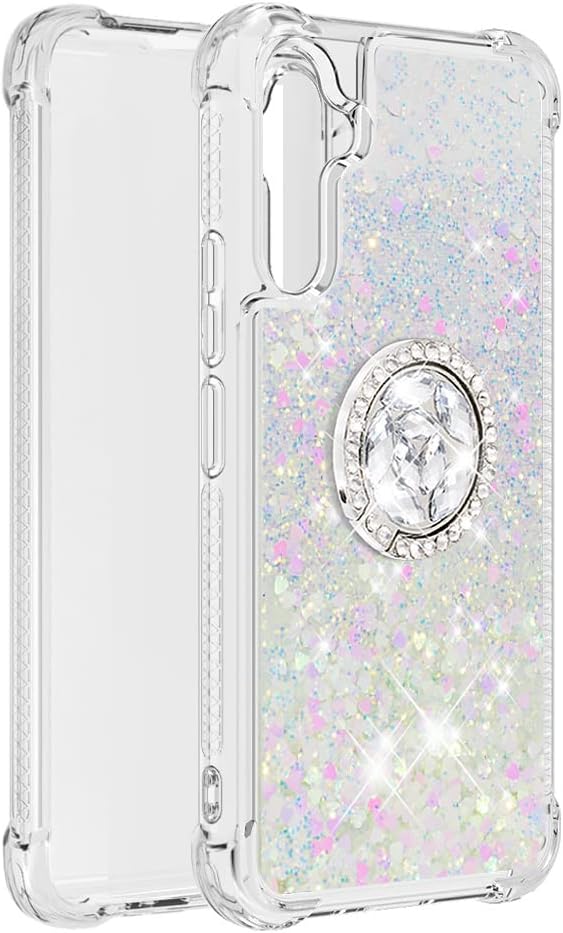 Ephoou Funda de teléfono para Samsung Galaxy A34 5G, líquido transparente a prueba de golpes con purpurina de arena movediza con soporte de anillo