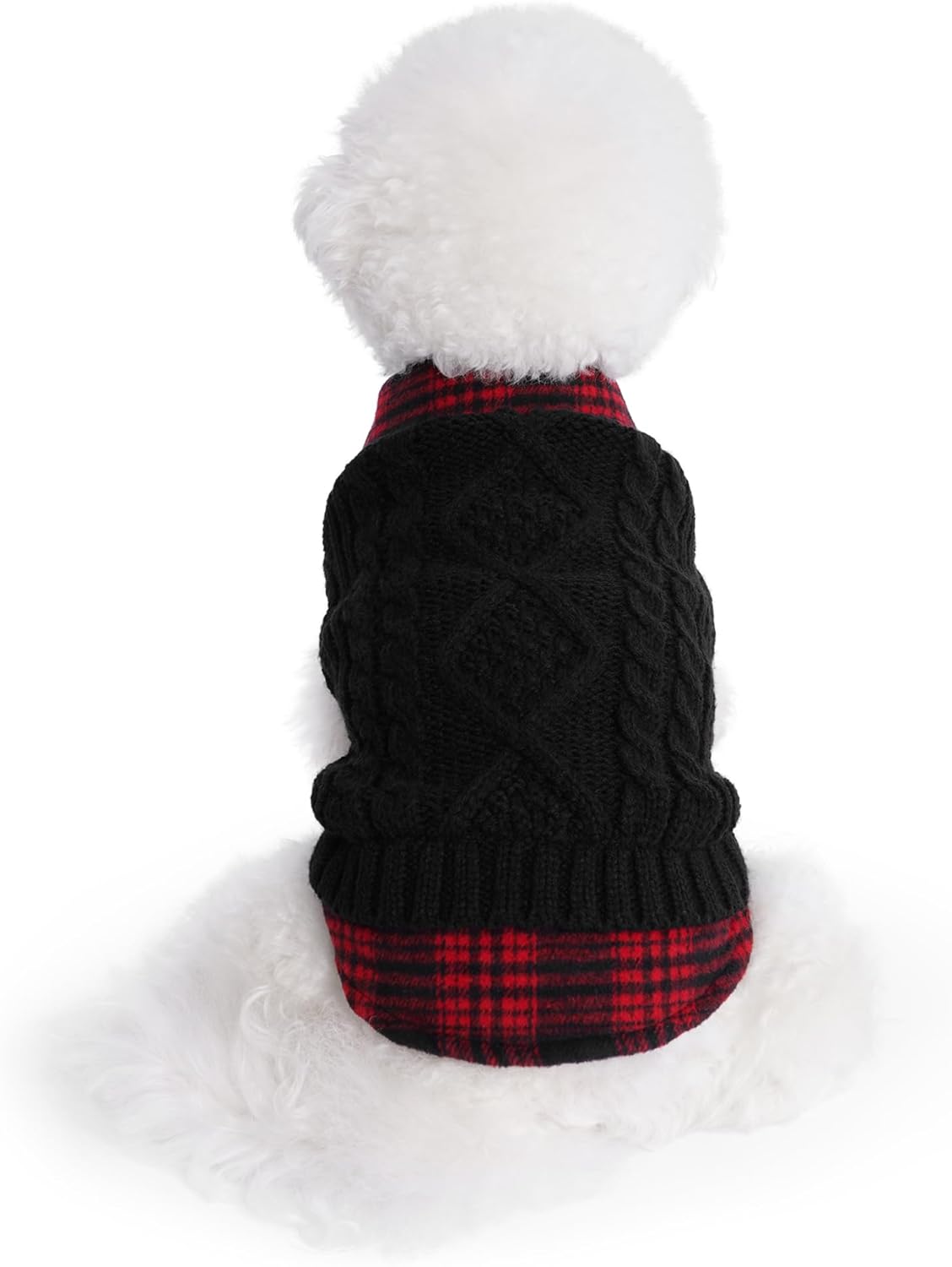 WOYYHO Suéter para perro para el día de San Valentín para perros pequeños, suéteres clásicos con cuello de cuadros para perro con agujero para la