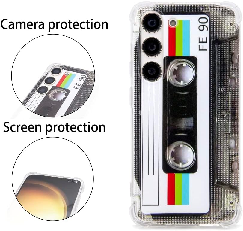 Funda para Galaxy S23 con esquinas reforzadas TPU suave parachoques retro cassette cinta caso compatible con Samsung Galaxy S23