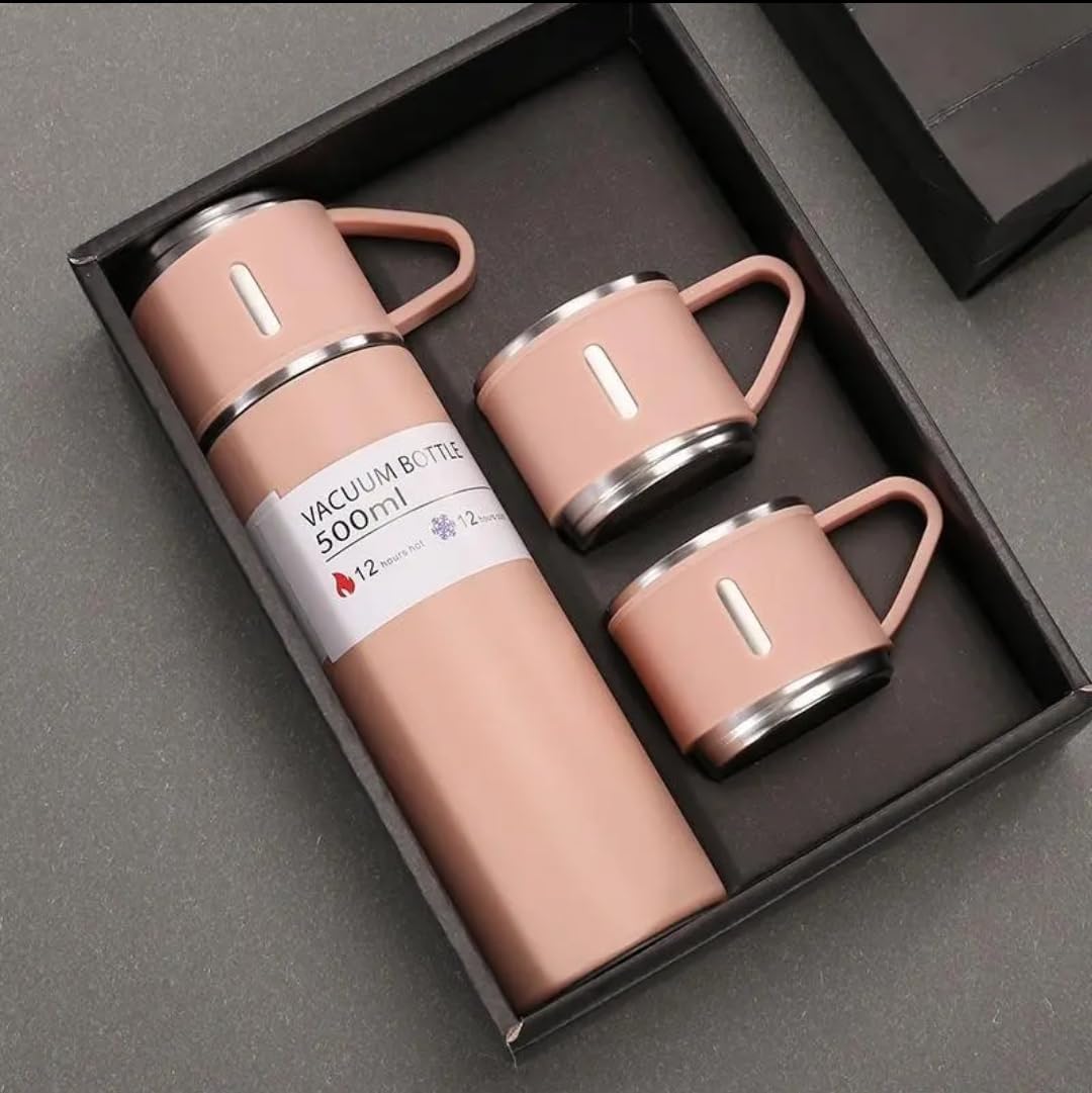 Juego de 3 botellas aisladas de acero inoxidable y vasos de agua, moderno juego de botellas aisladas al vacío, dura hasta 12 horas, botella de