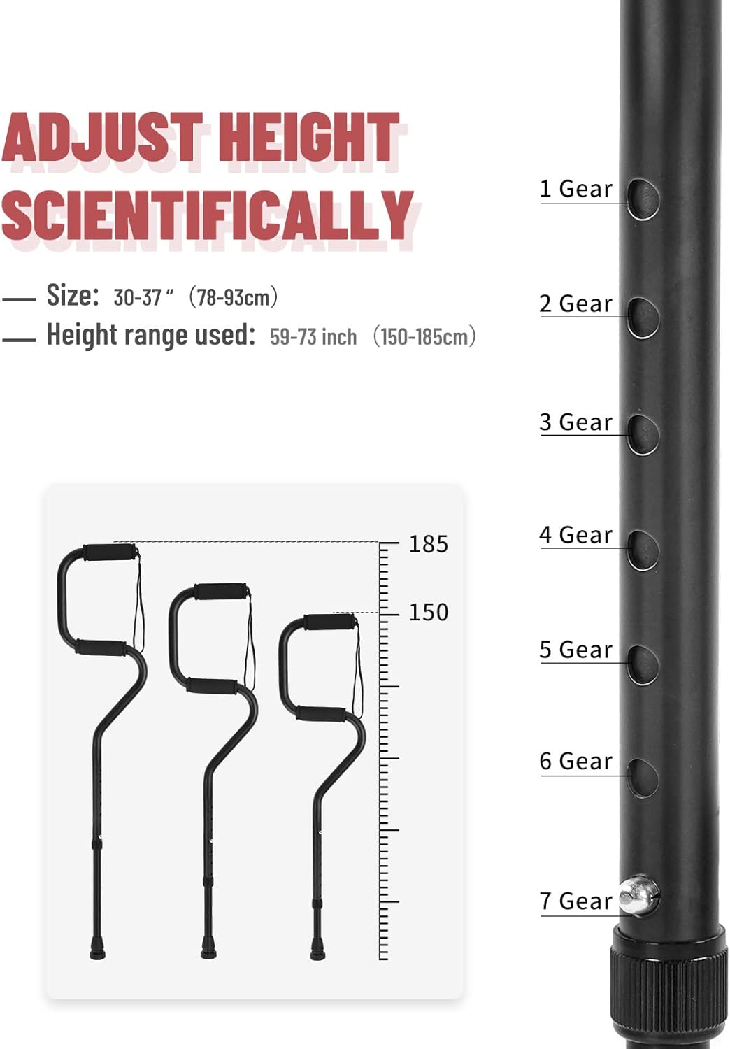 G2 – Bastón telescópicoligero y resistente con base de 4 puntas grandes para un equilibrio adicional de estabilidad, agarre de espuma suave, goma