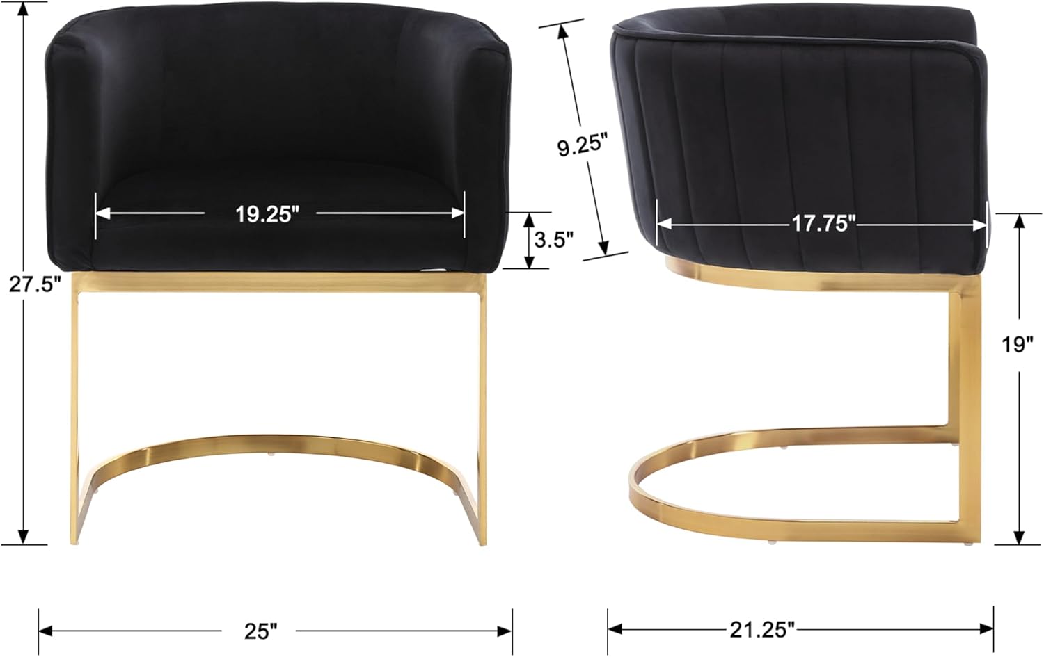 LZAREAL Juego de 2 sillas de comedor tapizadas cómodas con brazos, sillas de comedor modernas de mediados de siglo con patas de metal dorado para