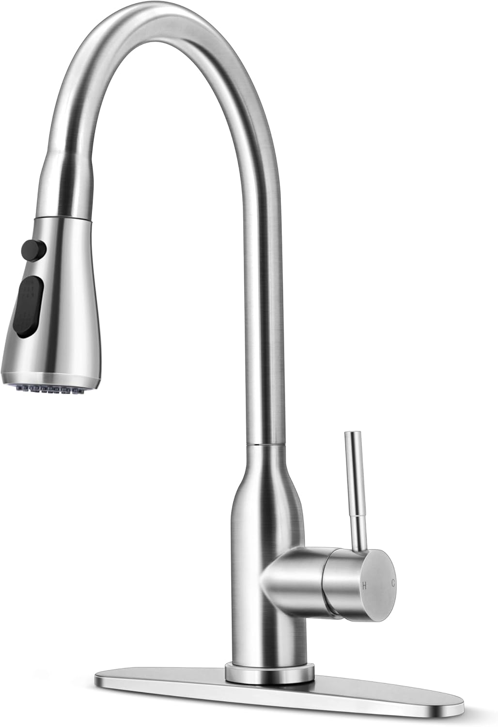 Herogo Grifos para fregadero de cocina con rociador extraíble de níquel cepillado, acero inoxidable, arco alto, grifos extraíbles de un solo nivel