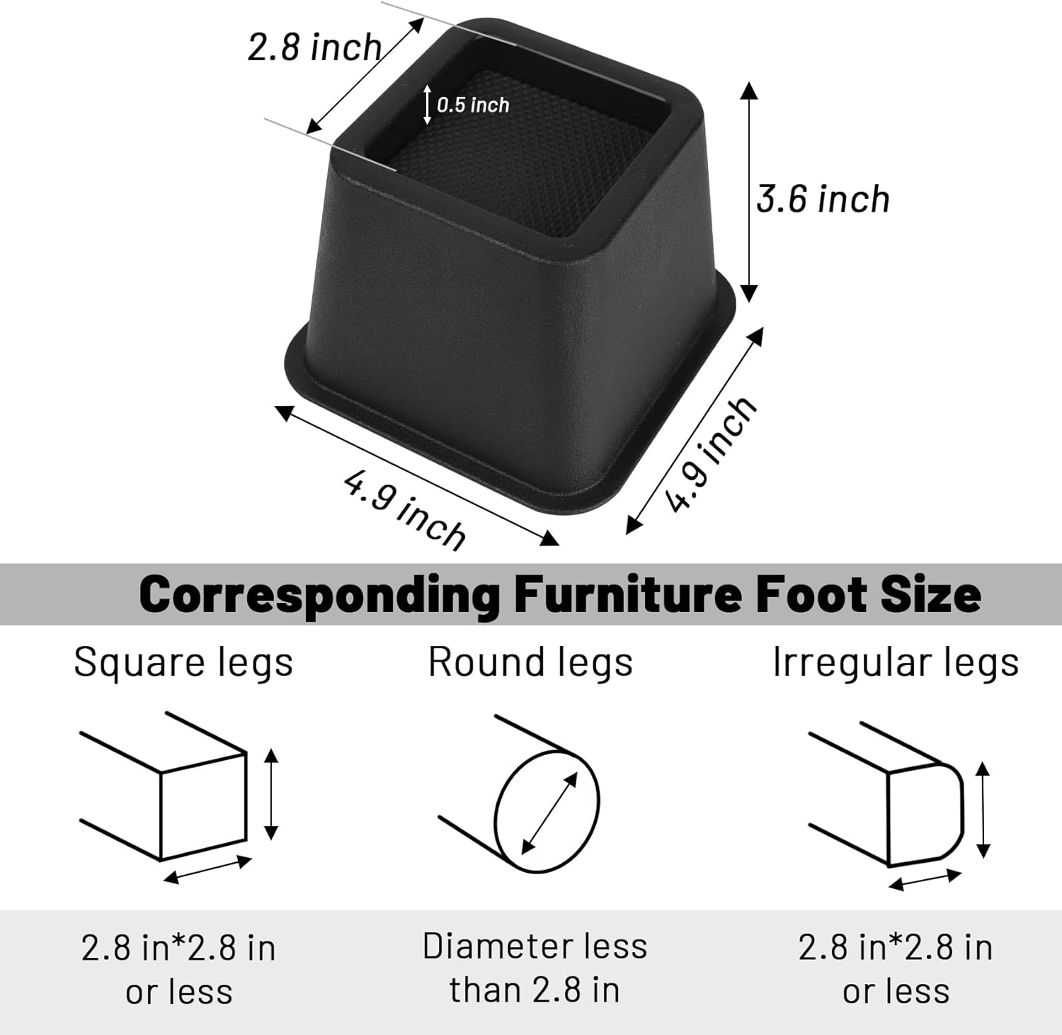 BTSD-home Juego de 4 elevadores de cama de 3 pulgadas para sofá y sillón, ideales para almacenamiento debajo de la cama, juego de 4