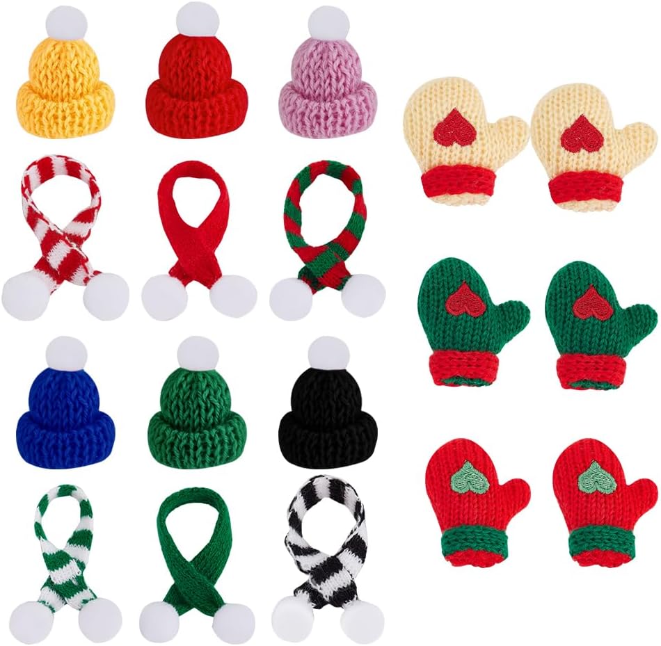 WEBEEDY 24 piezas de adornos de Navidad, mini sombreros de Papá Noel, bufanda de Navidad y guantes de punto, accesorios de decoración para botella