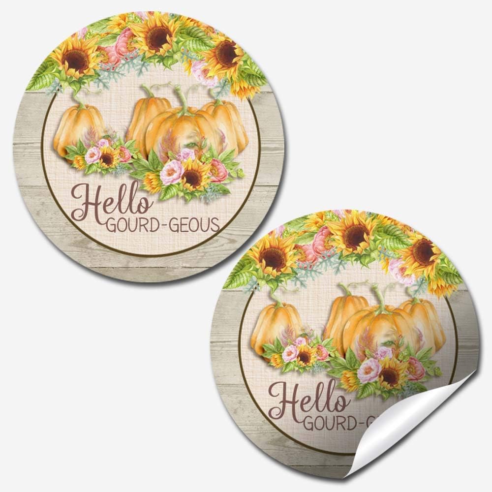 AmandaCreation – Calcomanías de agradecimiento al cliente con diseño de calabaza de otoño y otoño con texto en inglés “Hello Gourd-geous para