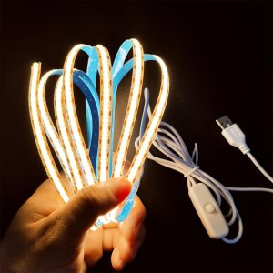 COB Tira de luz con interruptor USB 5V Highlight LED luz para dormitorio, 6.56 pies (6.6 ft), 600 LED, impermeable, flexible, autoadhesiva, luz para COB Tira de luz con interruptor USB 5V Highlight LED luz para dormitorio, 6.56 pies (6.6 ft), 600 LED, impermeable, flexible, autoadhesiva, luz para