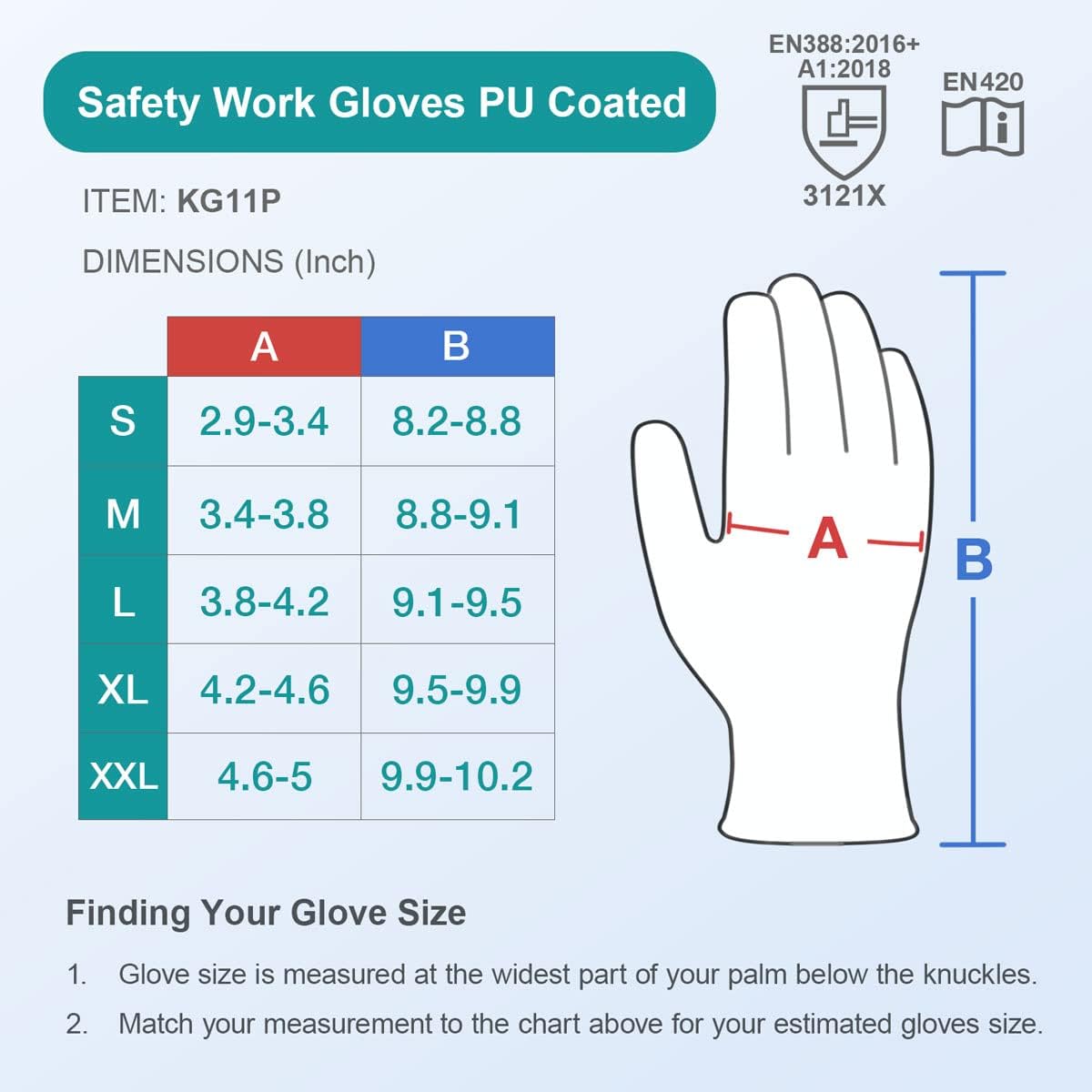 KAYGO Guantes de trabajo de seguridad con revestimiento de poliuretano para hombres y mujeres, KG11P, 12 pares, guantes de punto sin costuras con