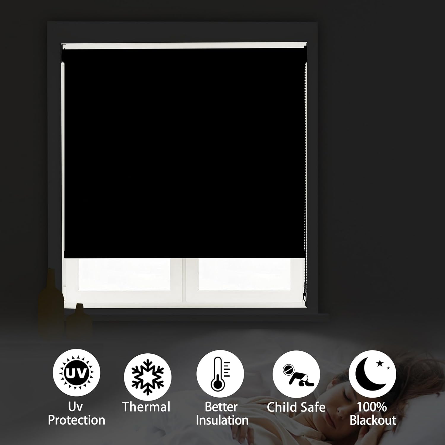 Boolegon Persianas enrollables opacas para ventana, tela con aislamiento térmico, fácil instalación, protección UV. Persianas para dormitorio,