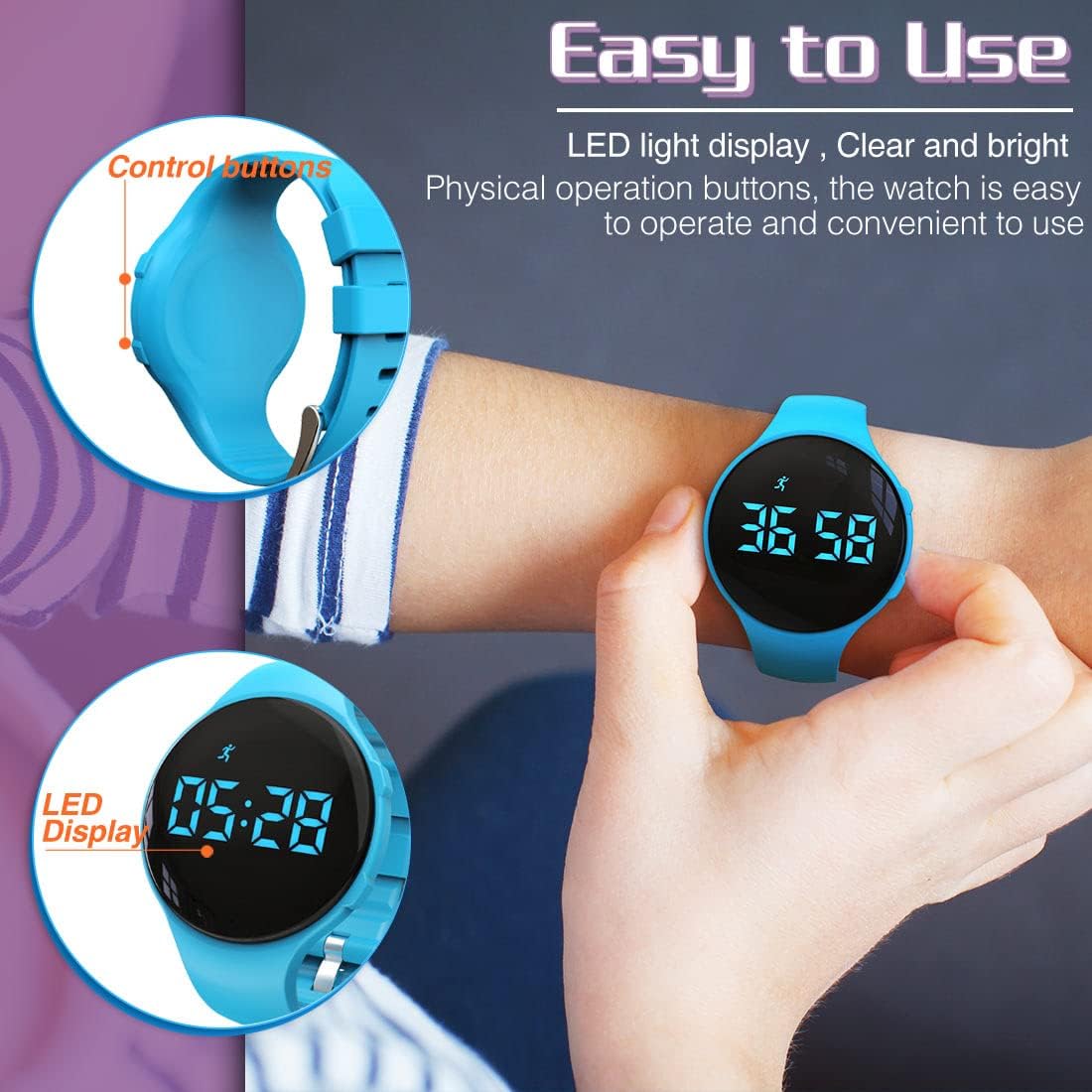 Kids Led Pedometer Watch, Digital Steps Tracker, Non-Bluetooth, Vibrating Alarm Clock, Stopwatch, Great Gift for Children Teens Girls Boys