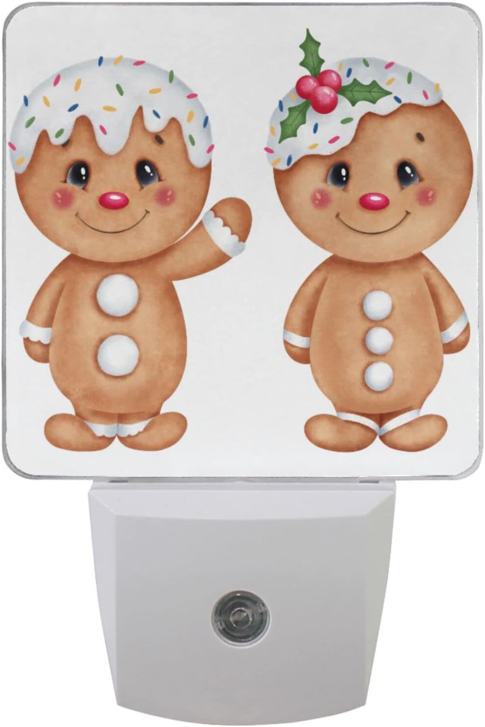 Vdsrup Juego de 2 luces de noche de pan de jengibre de Navidad de dibujos animados, luces nocturnas con enchufe de pared, luz nocturna LED