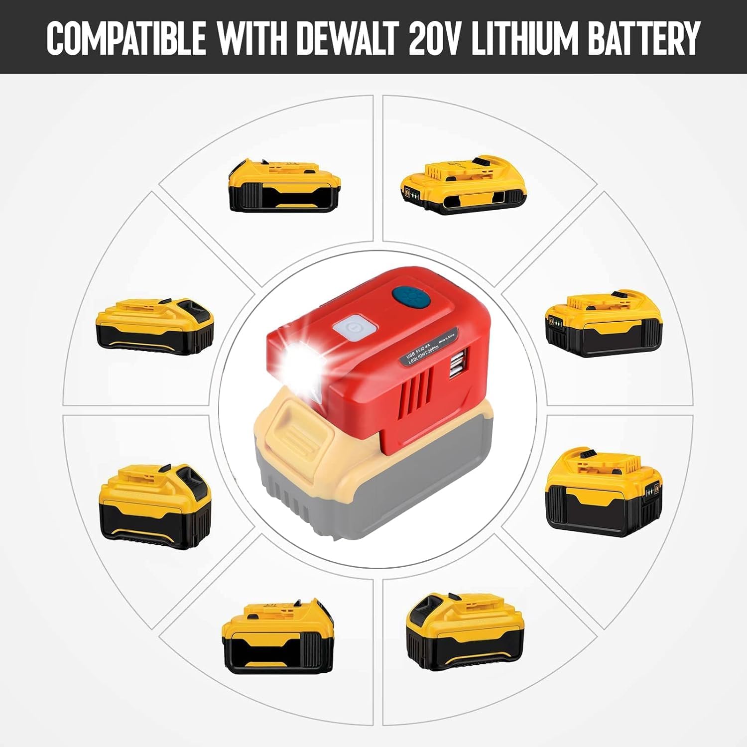 Adaptador de cargador USB Dewalt, para Dewalt inversor alimentado por 150 W, convertidor de 18 V CC a CA 110 V 120 V con luz LED
