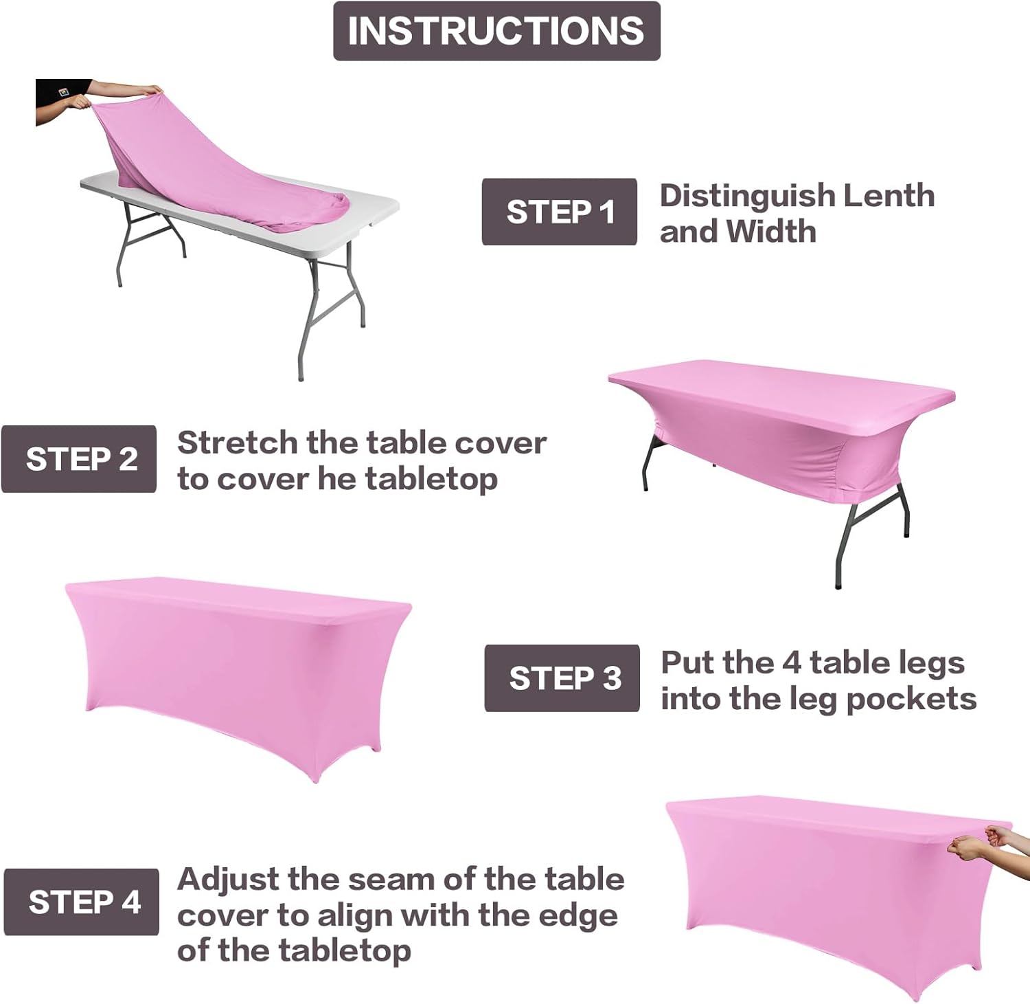 IVAPUPU – Mantel de 6 pies para mesas rectangulares, ajustado, elástico, lavable, color rosa, protector de mesa de elastano para eventos, fiestas,