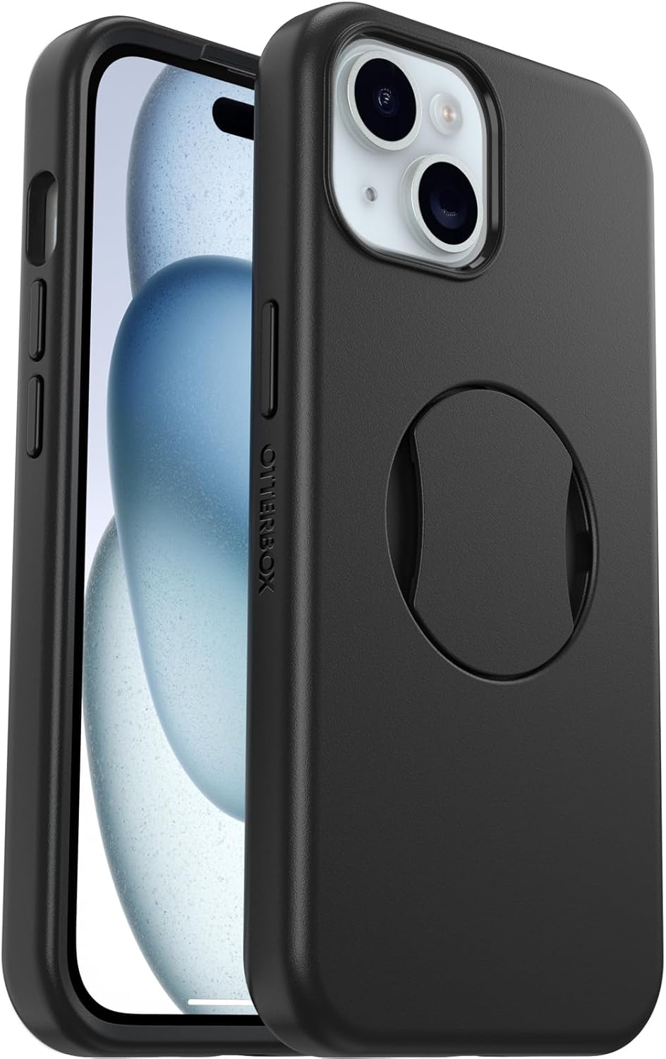 OtterBox Funda OtterGrip Symmetry Series para iPhone 15, iPhone 14 y iPhone 13 – NEGRO, agarre integrado, funda elegante, se ajusta a MagSafe,