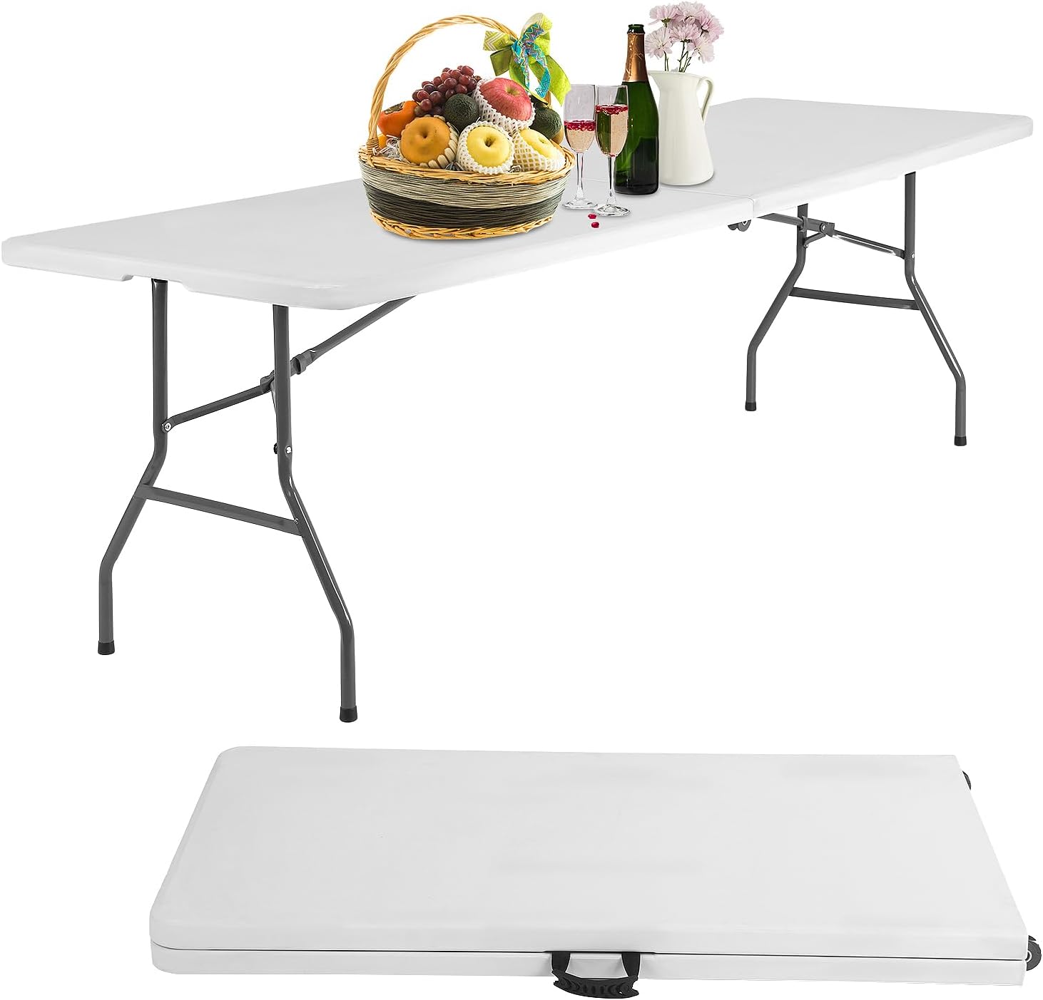 MGHH Mesa plegable de 8 pies, mesa de plástico, mesa de campamento, mesa de picnic portátil plegable con asa de transporte para cocina, fiesta,