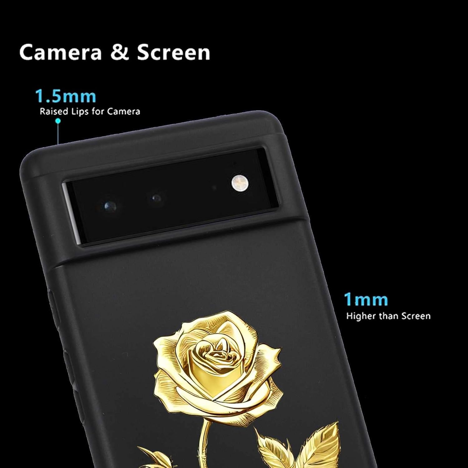 Compatible con Google Pixel 6A (2021) Funda de rosa, diseño floral de rosa dorada para Google Case hombres y mujeres, elegante funda de silicona