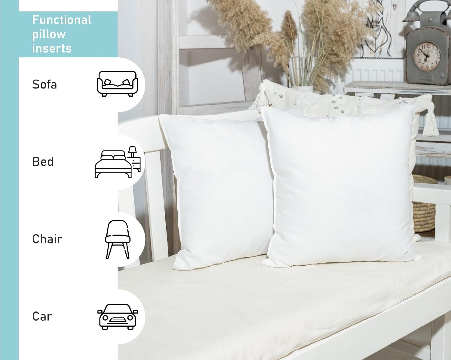 Adiva – Cojín decorativo  Insertos de almohada de tamaño estándar para sofá  sofá, cama, exterior  Insertos de almohada decorativos con cojín